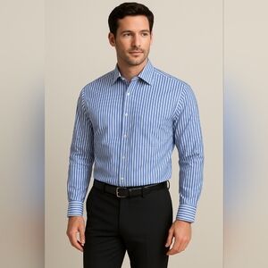 Brooks Brothers Blue Pinstripe Cotton No Iron Button-down Dress Shirt 15 1/2-23